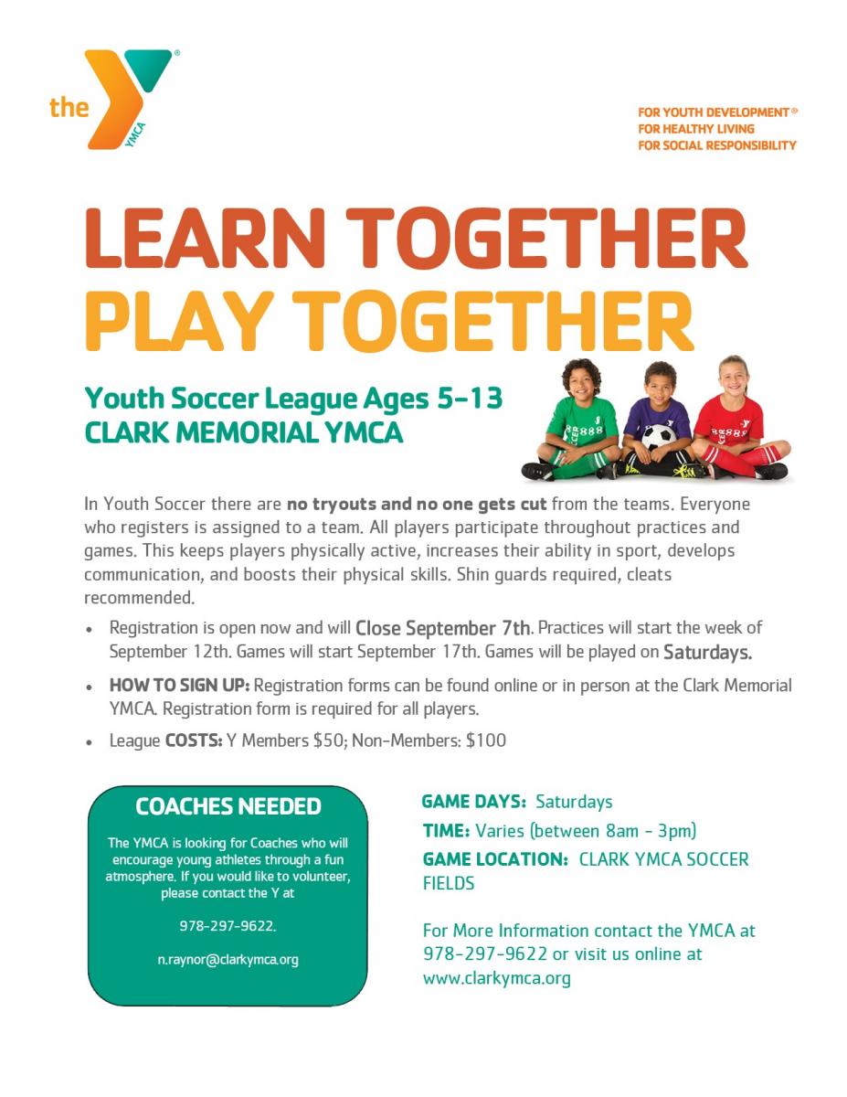 Fall 2022 Soccer Registration Now Open! Clark Memorial YMCA